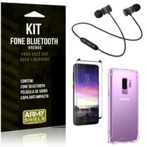 Kit Fone Bluetooth Hrebos Galaxy S9 Plus + Capa Anti + Película Vidro - Armyshield
