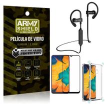 Kit Fone Bluetooth Hrebos HS188 Galaxy A20 + Película 3D + Capa Anti Impacto - Armyshield
