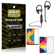 Kit Fone Bluetooth Hrebos HS188 Galaxy A30 + Película 3D + Capa Anti Impacto - Armyshield