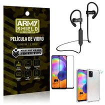 Kit Fone Bluetooth Hrebos HS188 Galaxy A31 + Película 3D + Capa Anti Impacto - Armyshield