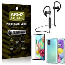 Kit Fone Bluetooth Hrebos HS188 Galaxy A71 + Película 3D + Capa Anti Impacto - Armyshield