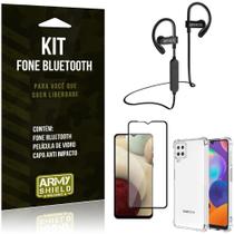 Kit Fone Bluetooth HS188 Galaxy A12 + Capa Anti Impacto + Película Vidro 3D - Armyshield