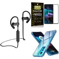 Kit Fone Bluetooth Hs188 Moto Edge 30 + Capa E Película 3D