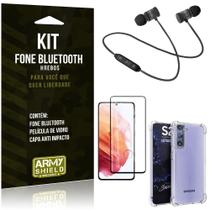 Kit Fone Bluetooth KD901 Galaxy S21 + Capa Anti Impacto + Película Vidro 3D - Armyshield