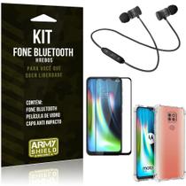 Kit Fone Bluetooth Moto G9 Play + Capa Anti Impacto + Película Vidro 3D - Armyshield