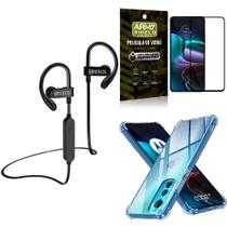 Kit Fone Bluetooth para Corrida HS188 Moto Edge 30 + Capa e Película 3D