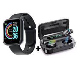 Kit Fone De Ouvido F9-5 Powerbank + Relogio Smartwatch Digital D20 Foto na Tela