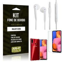 Kit Fone de Ouvido Galaxy A20S Fone + Capa Anti Impacto + Película Vidro - Armyshield