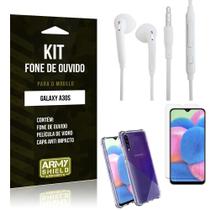 Kit Fone de Ouvido Galaxy A30S Fone + Capa Anti Impacto + Película Vidro - Armyshield