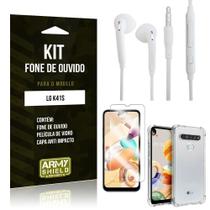 Kit Fone de Ouvido LG K41s Fone + Capa Anti Impacto + Película Vidro - Armyshield