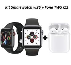 Kit Fone s/ Fio + Relógio Inteligente W26 Bluetooth