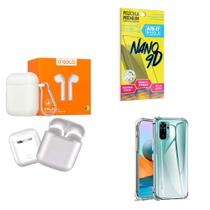Kit Fone Sem fio + Capinha Xiaomi Mi Note 10S + Película 9D