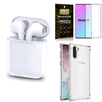 Kit Fone Sem Fio Tws Gold Samsung Note 10 + Película 3D - Armyshield