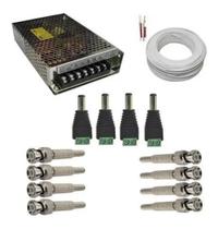 Kit Fonte 12v 10a Cftv + 100m Cabo Coaxial + Conectores p/ 6 cameras - CONDUTTI