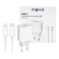 Kit Fonte Carregador Turbo 20W + Cabo Carregador Rápido Original Inova compatível com iPhone ( 8, X, XR, XS, 11, 12, 13)