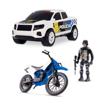 Kit Força Tarefa Policial Pick-up Moto Brinquedo Samba Toys