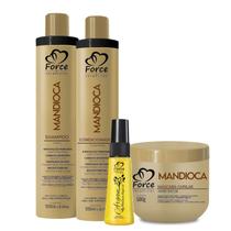 Kit Force Cosméticos Mandioca Óleo Argan Hidratação e Força Capilar 4 Itens Kit Force Cosméticos Mandioca Óleo Argan Hidratação e Força Capilar 4 Itens