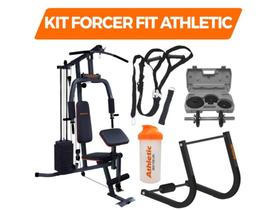 Kit forcer fit Athletic Estação Musculação + Abdo + Fita Suspensão + Maleta Dumbbell + Coqueteleira