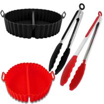 Kit Forma Air Fryer + Pegador Pinça Culináraria Inox e Silicone Multifuncional Tamanhos 27 e 34cm Nã Kit Forma Air Fryer + Pegador Pinça Culináraria Inox e Silicone Multifuncional Tamanhos 27 e 34cm Nã