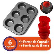 Kit Forma Assadeira Cupcake + 6 Forminhas Silicone Antiaderente Empada Pão Queijo Reutilizável