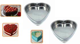 Kit Forma Bolo Coração Assadeira Tamanho 1 E 2 Com 22 e 28 cm Alumínio Polido
