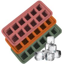 Kit Forma de Gelo Silicone Rígida Flexível Fundo 12 Cubos Retangular Multiuso Lavável