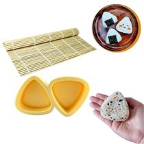 Kit Forma Dupla Para Oniguiri Sushi Bolinho de Arroz Triangular Amarelai + Esteira de Bambu Para Sushi - TMC