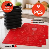 Kit Forma Pão Assadeira Retangular Confeitaria e Tapete Culinário Silicone Maleável Com Medidas Não