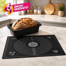 Kit Forma Pão Assadeira Retangular Confeitaria E Tapete Culinário Silicone Maleável Com Medidas Kit Forma Pão Assadeira Retangular Confeitaria E Tapete Culinário Silicone Maleável Com Medidas