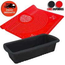 Kit Forma Pão Assadeira Retangular Confeitaria + Tapete Culinário Silicone Maleável Com Medidas Não