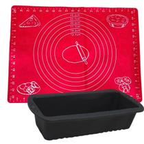 Kit Forma Pão Assadeira Retangular Confeitaria + Tapete Culinário Silicone Maleável Com Medidas Não Kit Forma Pão Assadeira Retangular Confeitaria + Tapete Culinário Silicone Maleável Com Medidas Não