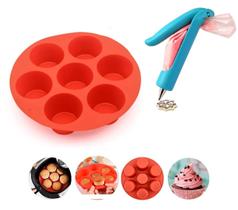 Kit Forma Para Cupcake 7 Cavidades Com Caneta Confeiteiro