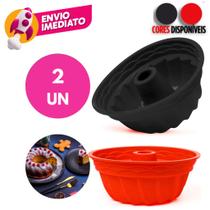 Kit Forma Pudim Bolo Gelatina Sobremesa Furo Central Silicone Assadeira Microondas Forno Air Fryer