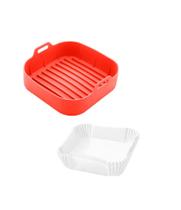 Kit Forma Quadrada de Silicone 20cm + 50 Folhas Para Air Fryer Kit Forma Quadrada de Silicone 20cm + 50 Folhas Para Air Fryer