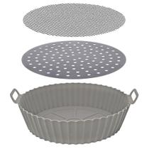 Kit Forma Silicone Airfryer 3pçs Cinza Mimo Style Manta Protetora Panela e Forro Reutilizável Kit Forma Silicone Airfryer 3pçs Cinza Mimo Style Manta Protetora Panela e Forro Reutilizável