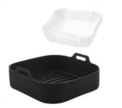 Kit Forma Silicone Quadrada + 50 Folhas Descartável AirFryer