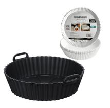 Kit Forma Silicone Redonda + 50 Folhas Para Air Fryer 20cm Kit Forma Silicone Redonda + 50 Folhas Para Air Fryer 20cm