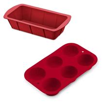 Kit Formas Antiaderente e Flexíveis de Silicone Fácil de Limpar e Forma Cupcake Silicone Vermelho Para Forno Air Fryer