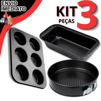 Kit Formas Assadeira Teflon Forma De Pães 26cm Forma De Bolo 28cm E Forma Para Cupcake Pão De Queijo 6 Cavidades Kit Formas Assadeira Teflon Forma De Pães 26cm Forma De Bolo 28cm E Forma Para Cupcake Pão De Queijo 6 Cavidades