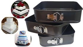 Kit Formas Assadeiras Fundo Removível Quadradas Anti Aderente Bolo 3 peças preto - Oem Kit Formas Assadeiras Fundo Removível Quadradas Anti Aderente Bolo 3 peças preto - Oem