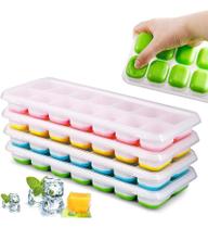 Kit Formas de Gelo Silicone com Tampa Rígida Flexível Fundo 14 Cubos Retangular Multiuso Lavável