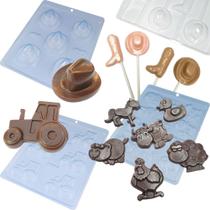Kit Formas Fazendinha Bota Chapéu Cowboy Trator Vaqueiro