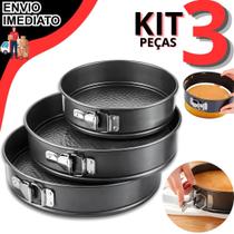 Kit Formas Teflon Antiaderente Para Bolo Com Fundo Removível 22 26 28cm Com Trava