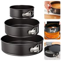 Kit Formas Teflon Antiaderente Para Bolo Com Fundo Removível 22 26 28cm Com Trava