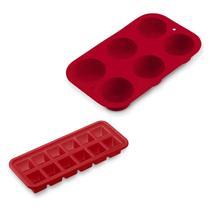 Kit Forminha Silicone Antiaderente 12 Cubos Vermelho E Forma