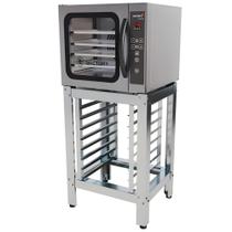 Kit Forno Mini Convector 5 Assadeiras Eletrico Wcv-535 Com Vapor 127V + Cavalete Inox - Wictory
