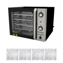 KIT - Forno Turbo Convector Smart Basic. Preto e Inox FCSB4E 220v + 4 Assadeiras - Venâncio KIT - Forno Turbo Convector Smart Basic. Preto e Inox FCSB4E 220v + 4 Assadeiras - Venâncio