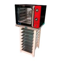 KIT - Forno Turbo Convector Smart Basic. Preto e Vermelho FCSB4E 220v + Bancada+ 8 Assadeiras