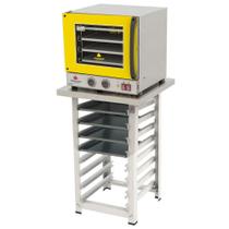 Kit - Forno Turbo Elétrico Fast Oven PRP-004 220V Amarelo + Bancada MES-004 + 4 Assadeiras - Progás