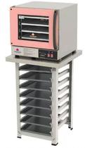 Kit - Forno Turbo Elétrico Fast Oven PRP-004 Plus 127V Rosa + Bancada MES-004 + 8 Assadeiras - Progás